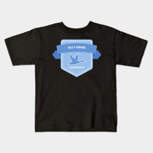 Silly Goose University - Flying Goose Blue Emblem Kids T-Shirt